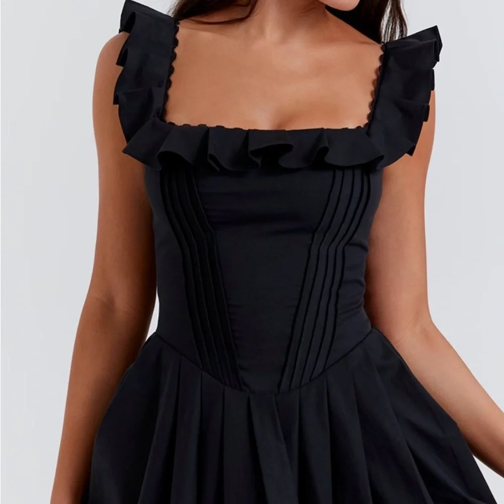 House of CB JEMIMA Black Pin Tuck Pleated Dress